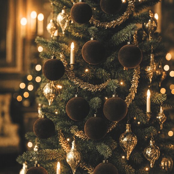 NWT Box of 16 - Flocked Velvet Fabric Christmas Ball Ornaments - Picture 1 of 10